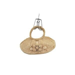 Vintage Natural Woven Straw bag with flowers applied top handle